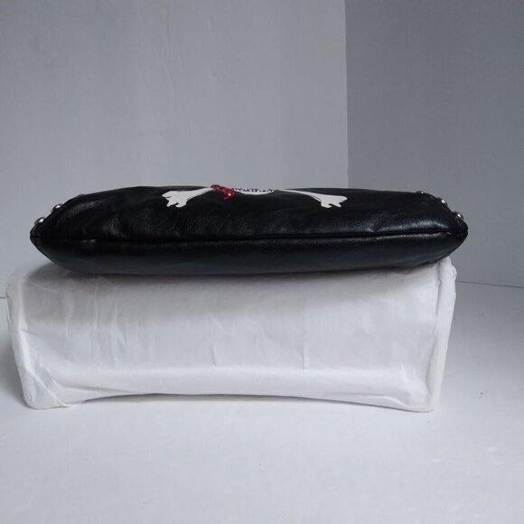 Black Bling Studded Skull Pirate Wristlet with Leather Wrapped Silver Link Chain - Picture 3 of 8